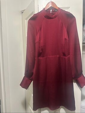 Express Wine-Red Long Sleeve Shift Dress